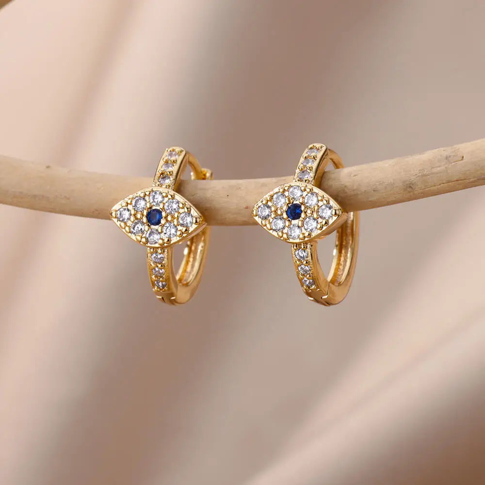 Evil Eye : Gold & Zircon Hoop Earrings
