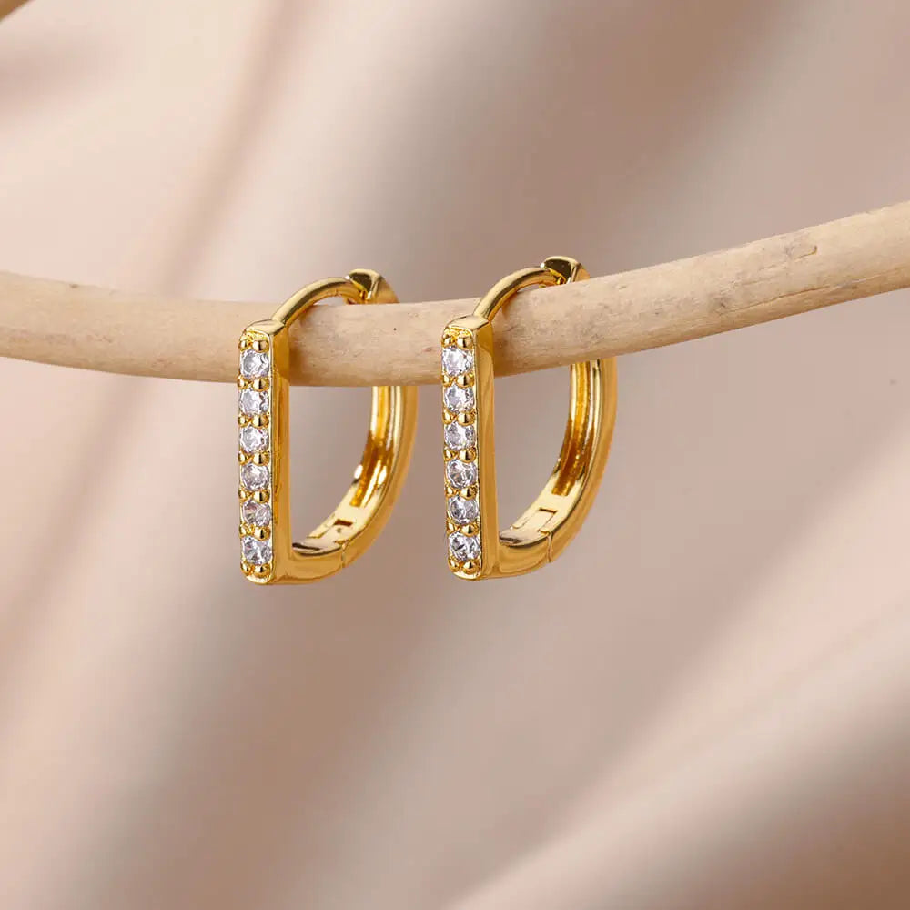 Modern Gold Zircon Huggie Hoops