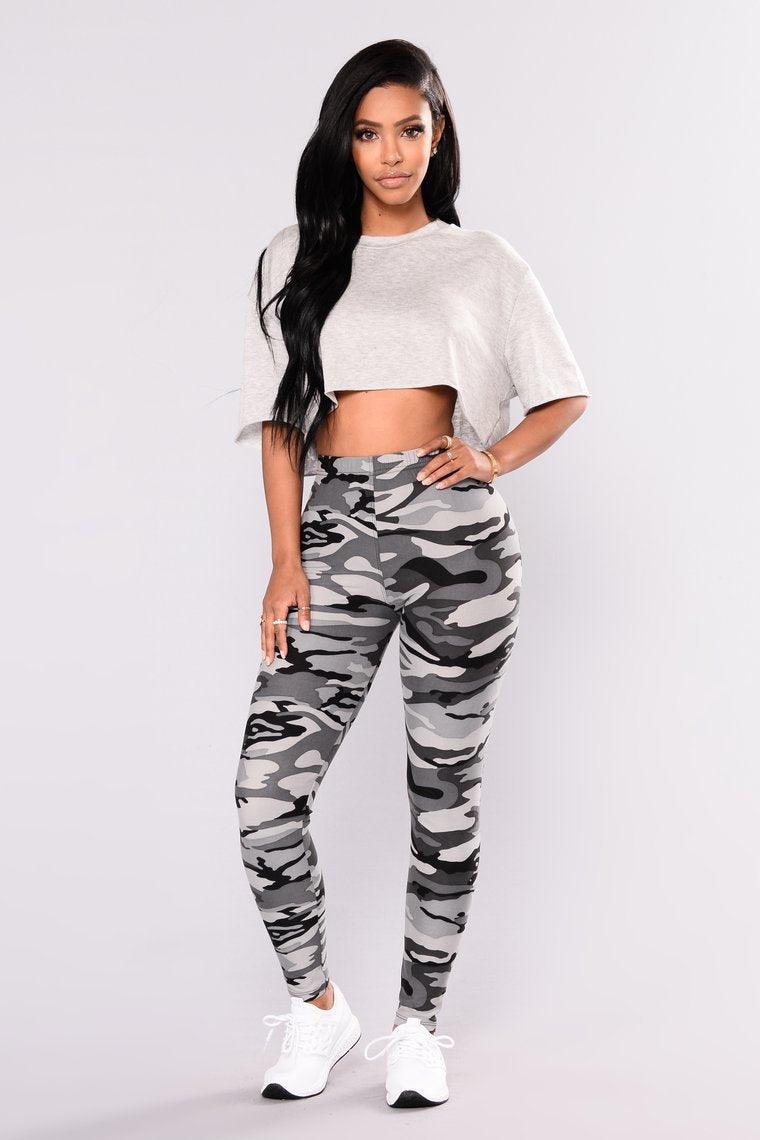 Legging côtelé camouflage militaire  gris