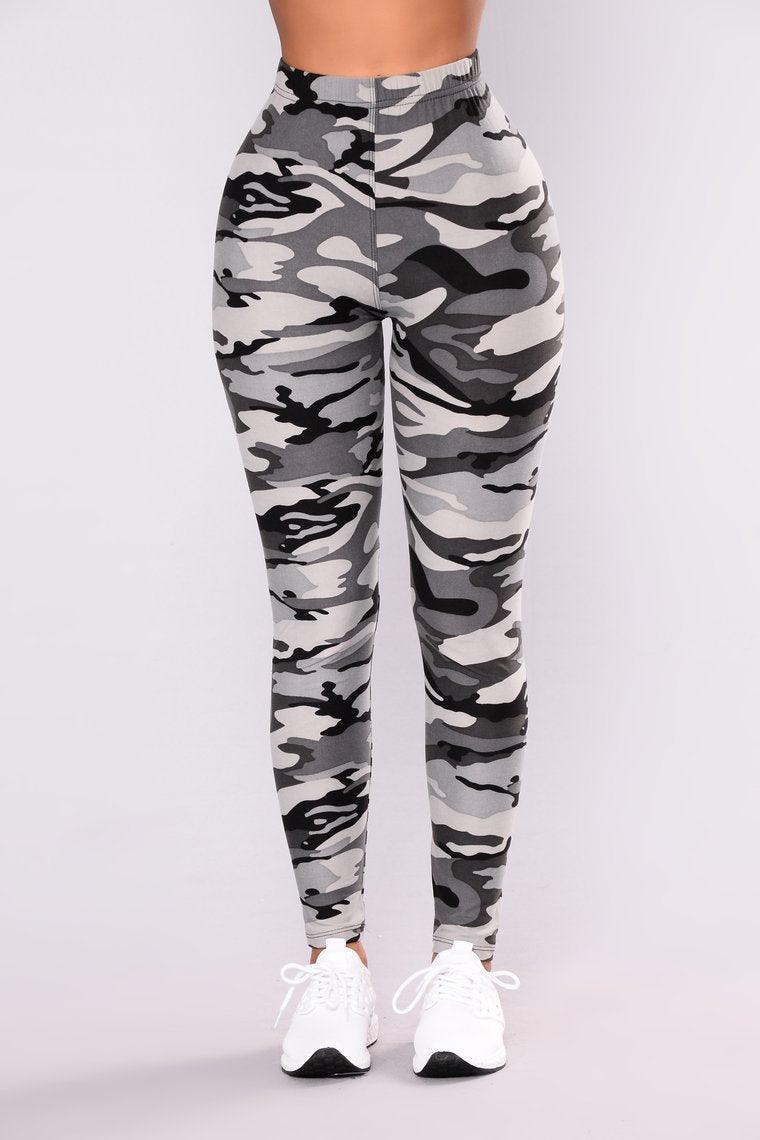 Legging côtelé camouflage militaire  gris