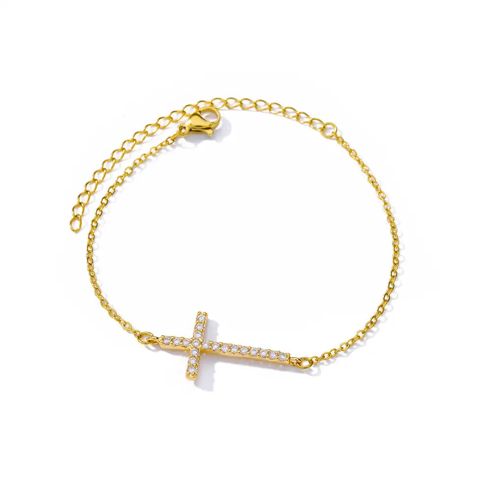 Dazzling Sideways Cross Bracelet