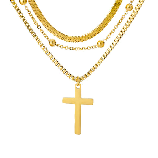 Layered Gold Cross Necklace