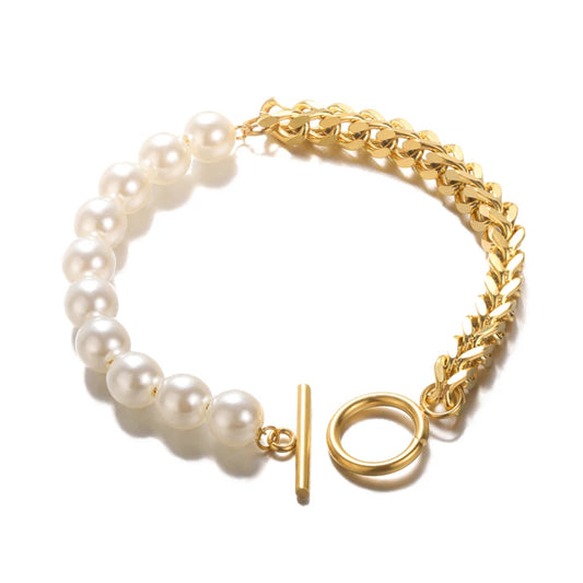 Mixed Pearl & Chain Bracelet 