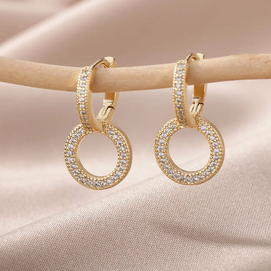 Sleek Sparkle: Gold & Zircon Hoop Earrings