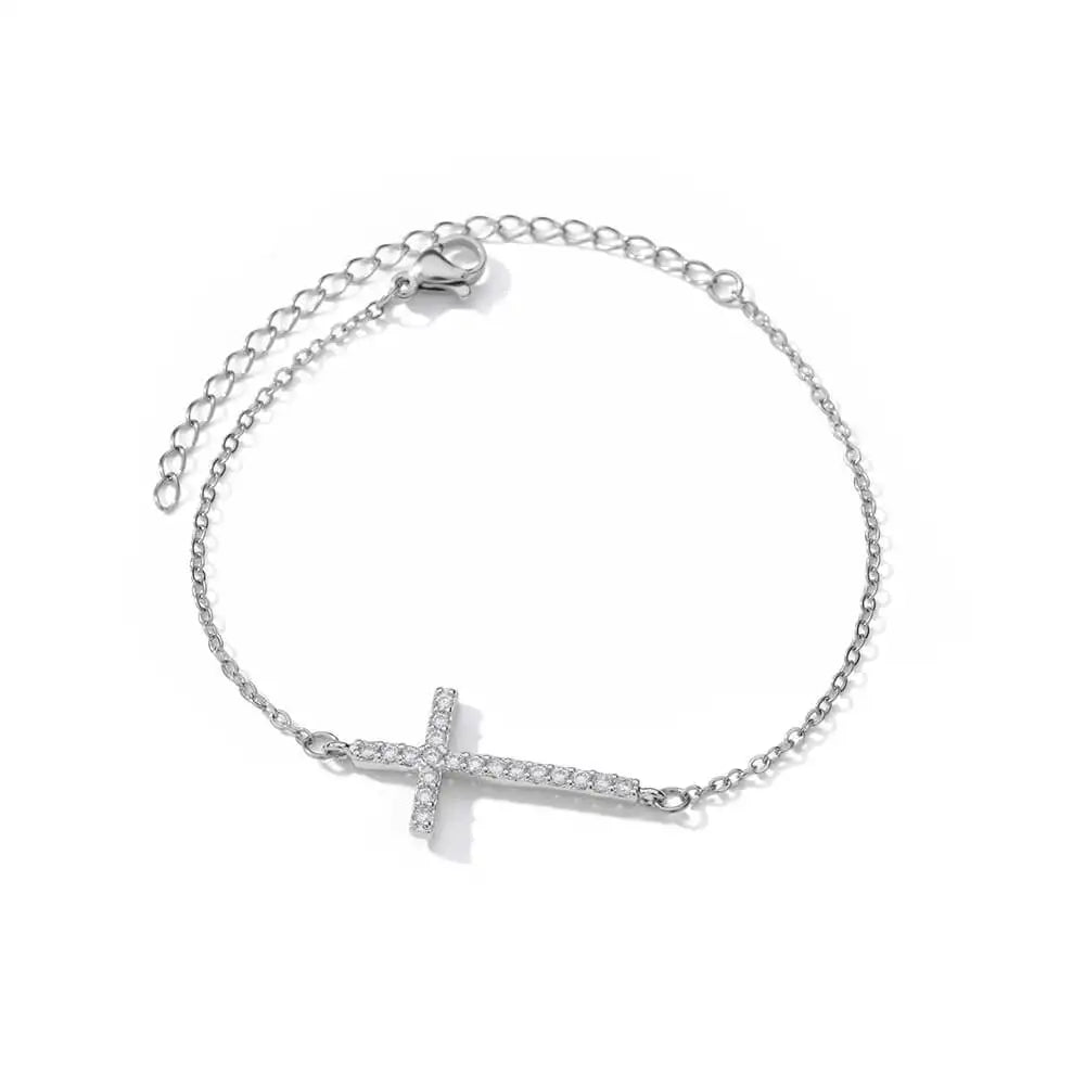 Dazzling Sideways Cross Bracelet
