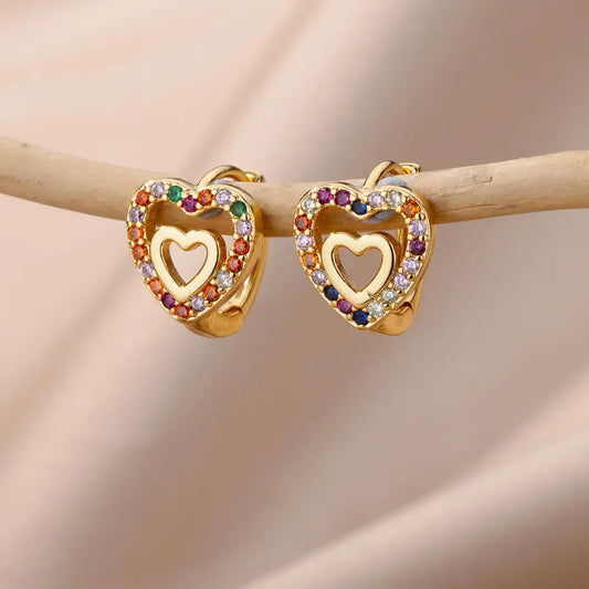 Heart Sparkle Gold Earrings