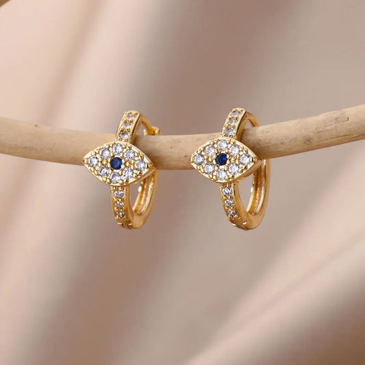 Evil Eye : Gold & Zircon Hoop Earrings