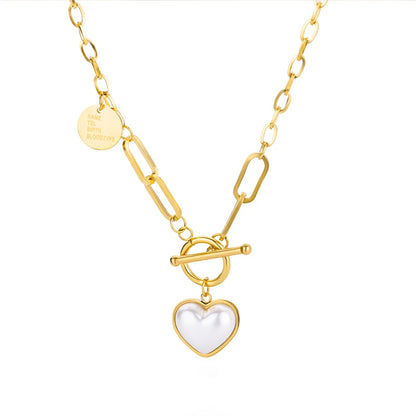 Gold Pearl Heart Pendant Necklace 
