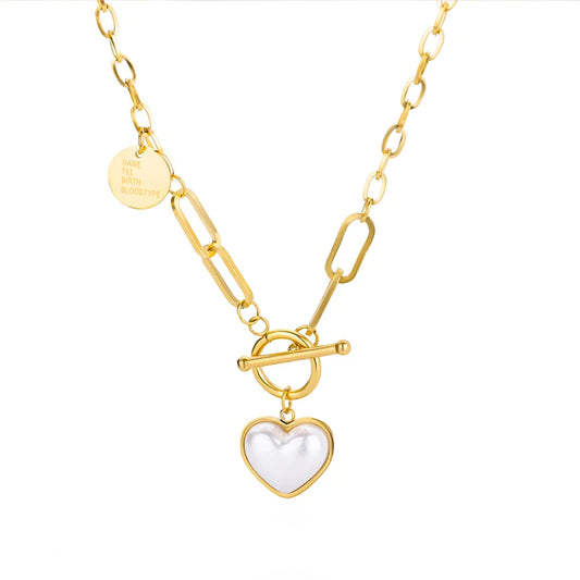 Gold Pearl Heart Pendant Necklace 

