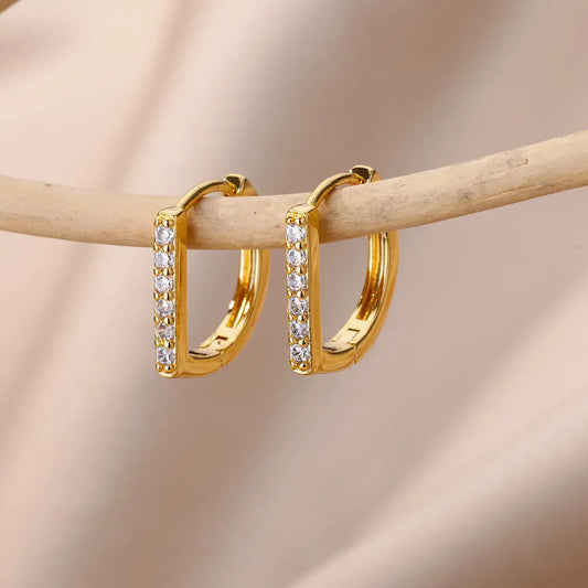 Modern Gold Zircon Huggie Hoops
