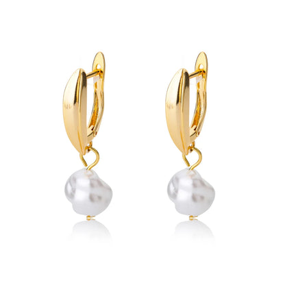 Boucles d'oreilles créoles Cindy en or avec fausse perle