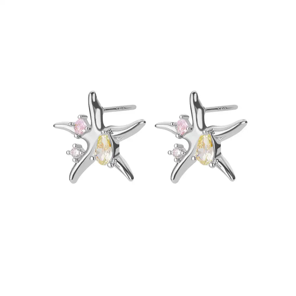  Zircon Star Starfish Stud Earrings 