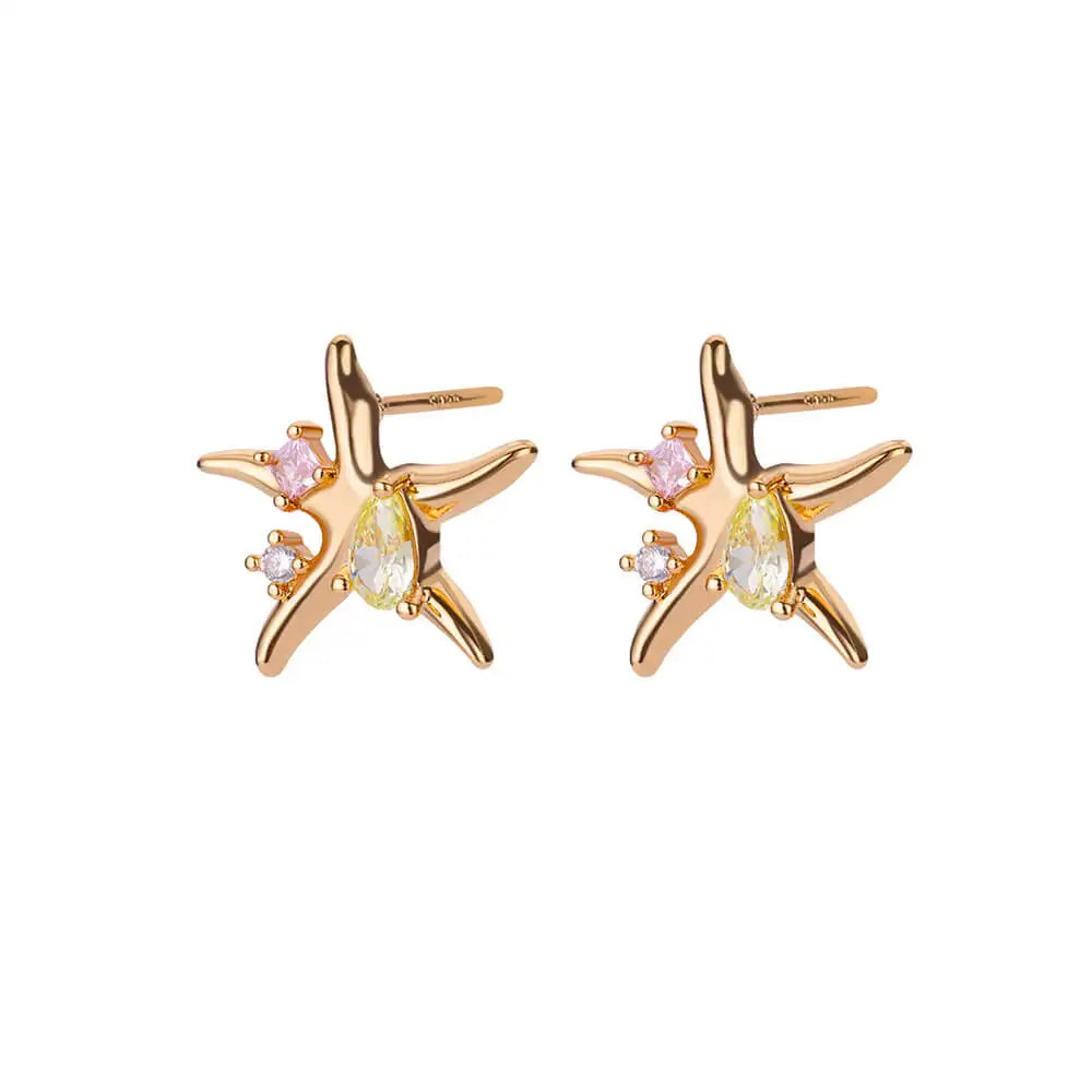  Zircon Star Starfish Stud Earrings 