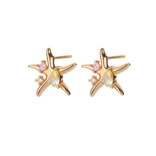  Zircon Star Starfish Stud Earrings 